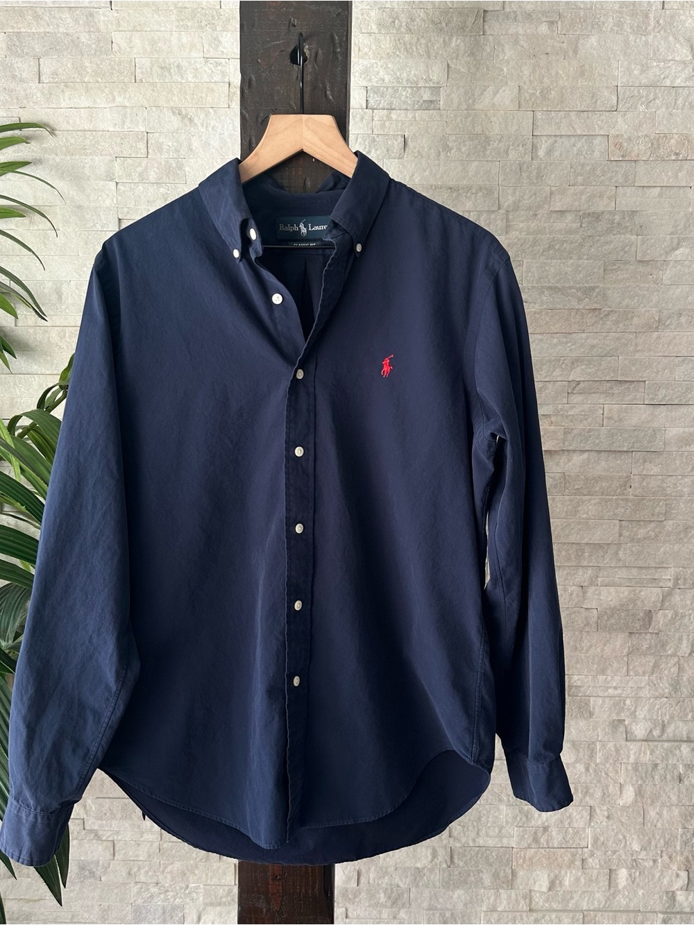 Ralph Lauren Vintage Navy Blue Classic Fit Button-Down Cotton Shirt Size M